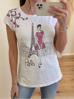 mrsalliexo Paris Graphic Tee in White with Pink Accents